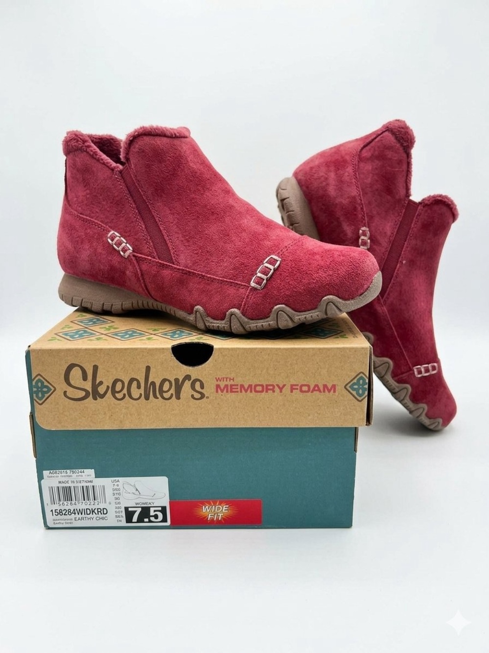 Skechers Relaxed Fit Suede Biker Ankle Boots 7.5 W Wide Fit Pink Red NIB